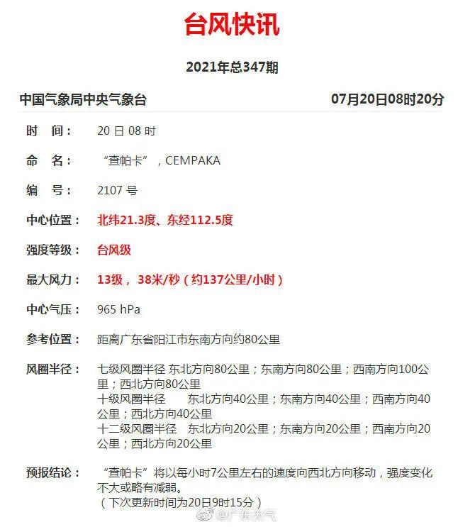 臺風“查帕卡”即將正面登陸廣東